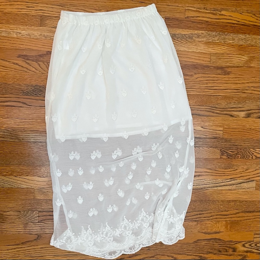 Free People White Midi Sheer Skirt Embroidery